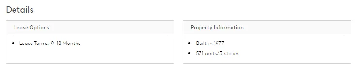 Apartments.com lease options and property details - build year and units extracted by ScrapingBot API