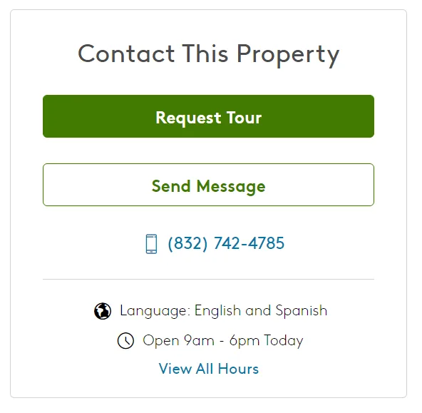 Apartments.com contact widget - phone number and hours extracted by ScrapingBot marketedBy API fields