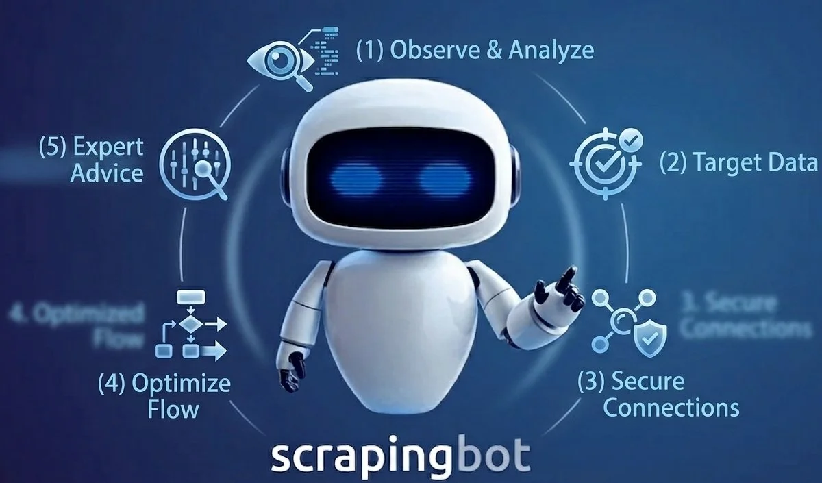 Web scraping API tips — Scraping-bot.io 5-step process: observe, target data, secure connections, optimize flow, expert advice
