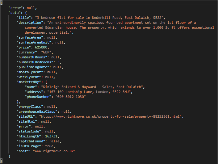Rightmove listing - Collected data - ScrapingBot