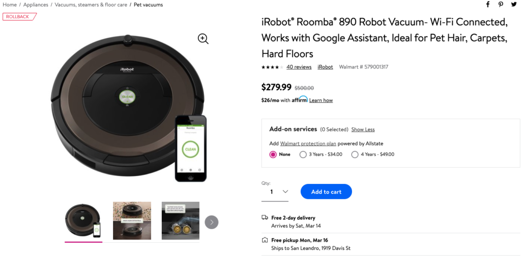 Scraping Appliance Walmart listing with scrapingbot