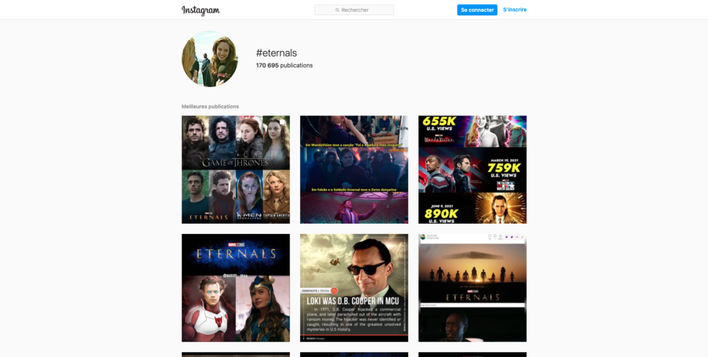 Instagram #Eternals Hashtag screenshot