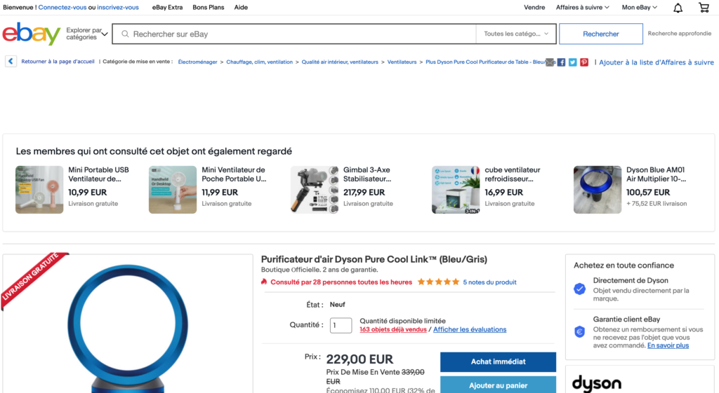 Screenshot of en eBay product page